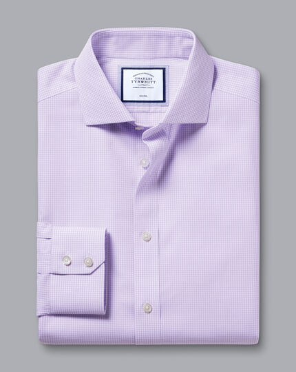 Cutaway Collar Non-Iron Mini Gingham Check Shirt - Mauve Purple