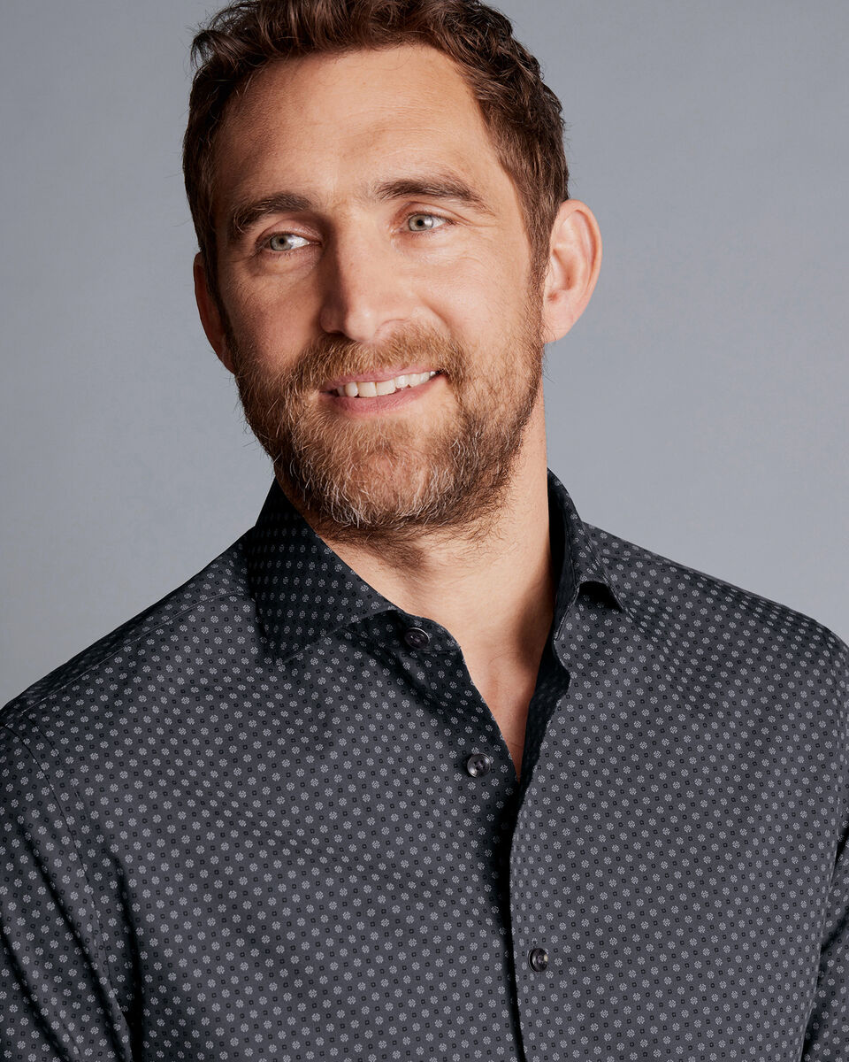 SemiCutaway Collar Medallion Print NonIron Shirt Charcoal Grey