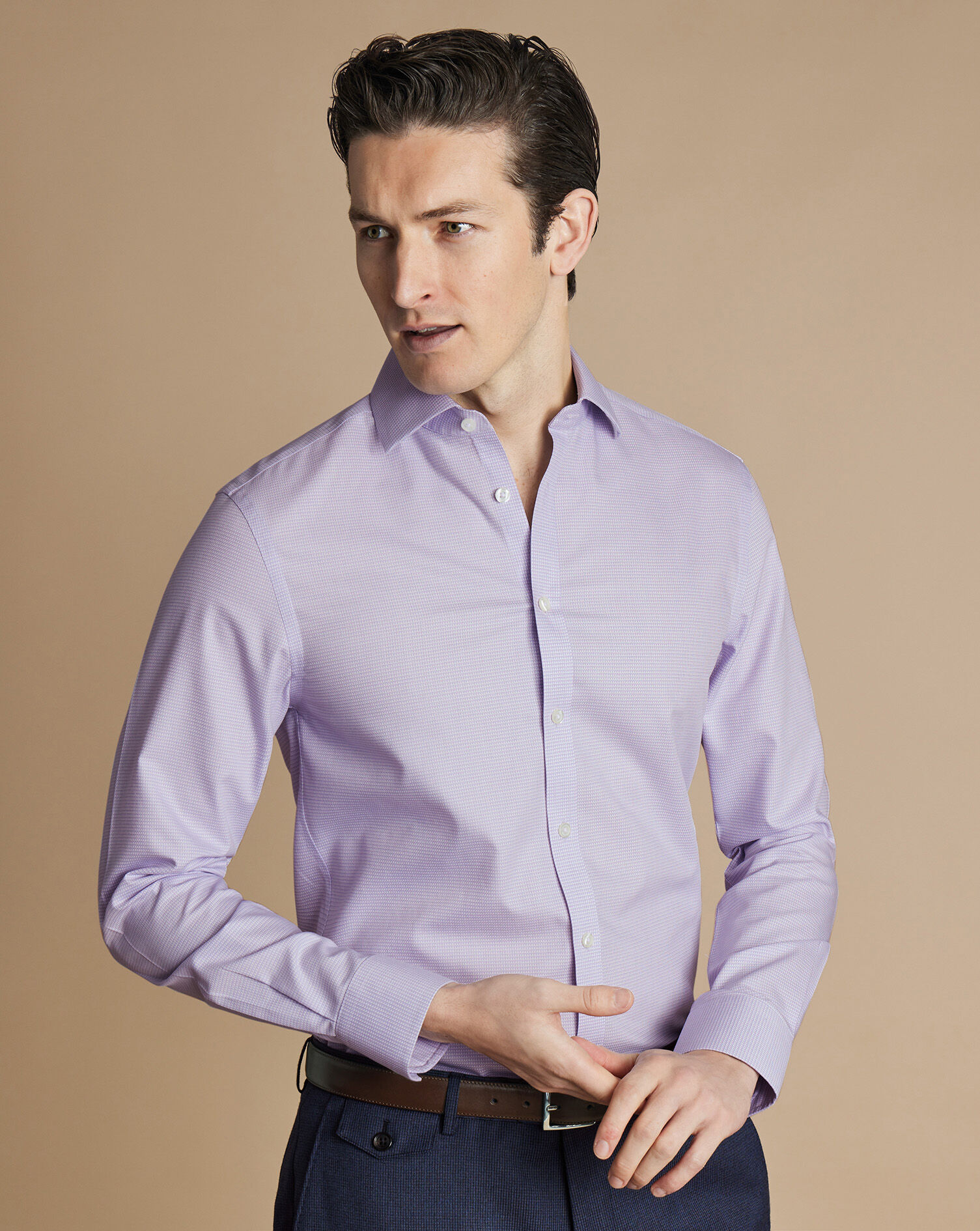 Spread Collar Non-Iron Stretch Kensington Weave Shirt - Lilac