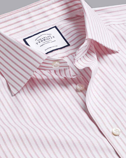 Semi-Cutaway Collar Egyptian Cotton Twill Stripe Shirt - Salmon Pink