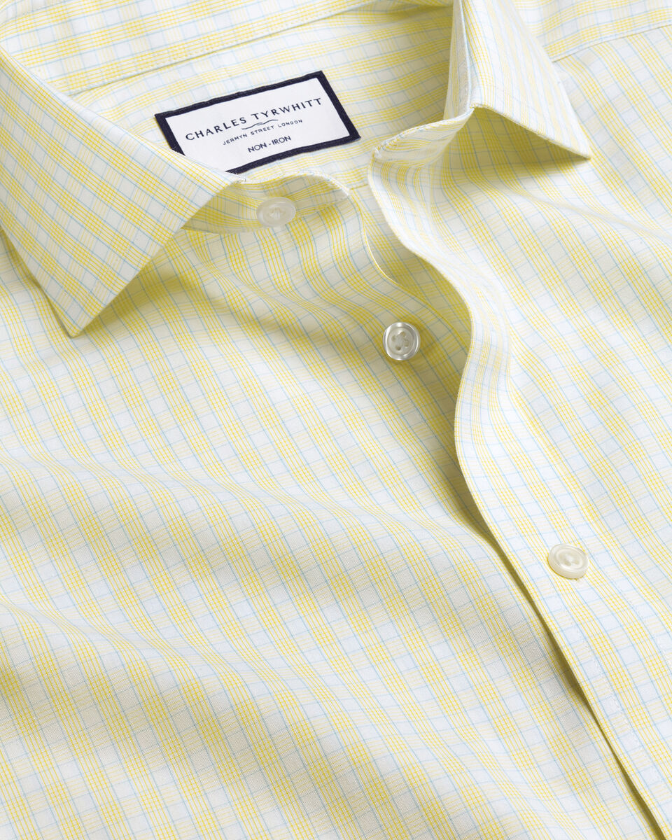 Spread Collar NonIron Poplin Check Shirt Lemon Charles Tyrwhitt