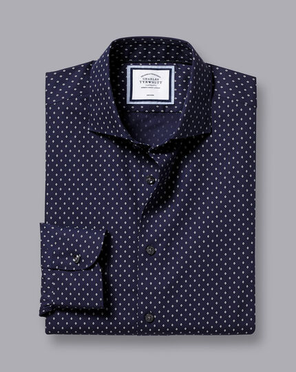 Semi-Spread Collar Non-Iron Diamond Print Shirt - French Blue