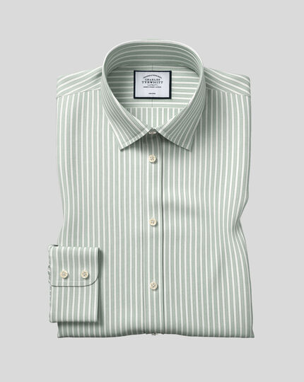 Classic Collar Non-Iron Poplin Stripe Shirt- Green