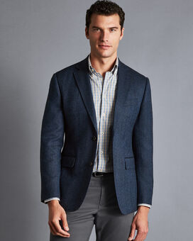 Herringbone Wool Texture Jacket - Denim Blue