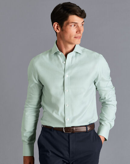 Spread Collar Non-Iron Cambridge Weave Shirt - Light Green