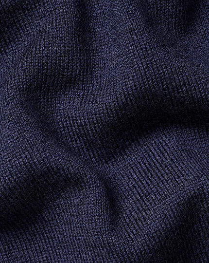 Merino Short Sleeve Polo Sweater - Navy