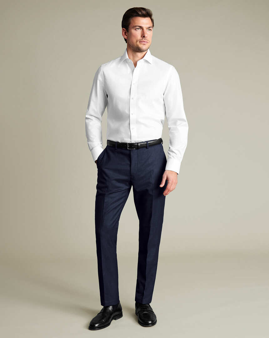 navy blue dress pants white shirt Navy Blue Shirt with White Linen Trousers