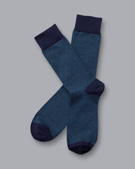 Socken mit Fischgrät- und Rautenmuster - Tintenblau & Marineblau