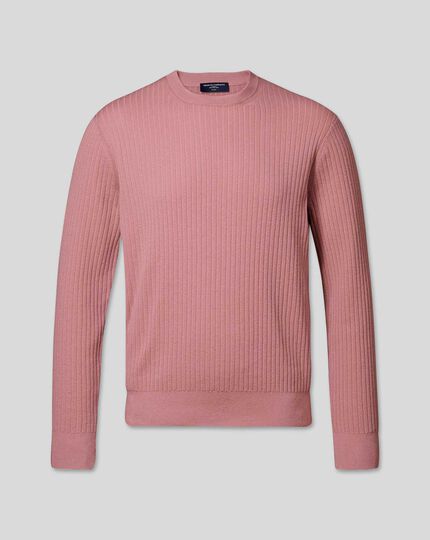Wool Cotton Rib Sweater - Pink