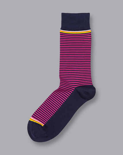 Fine Stripe Socks - Bright Pink