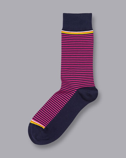 Fine Stripe Socks - Bright Pink