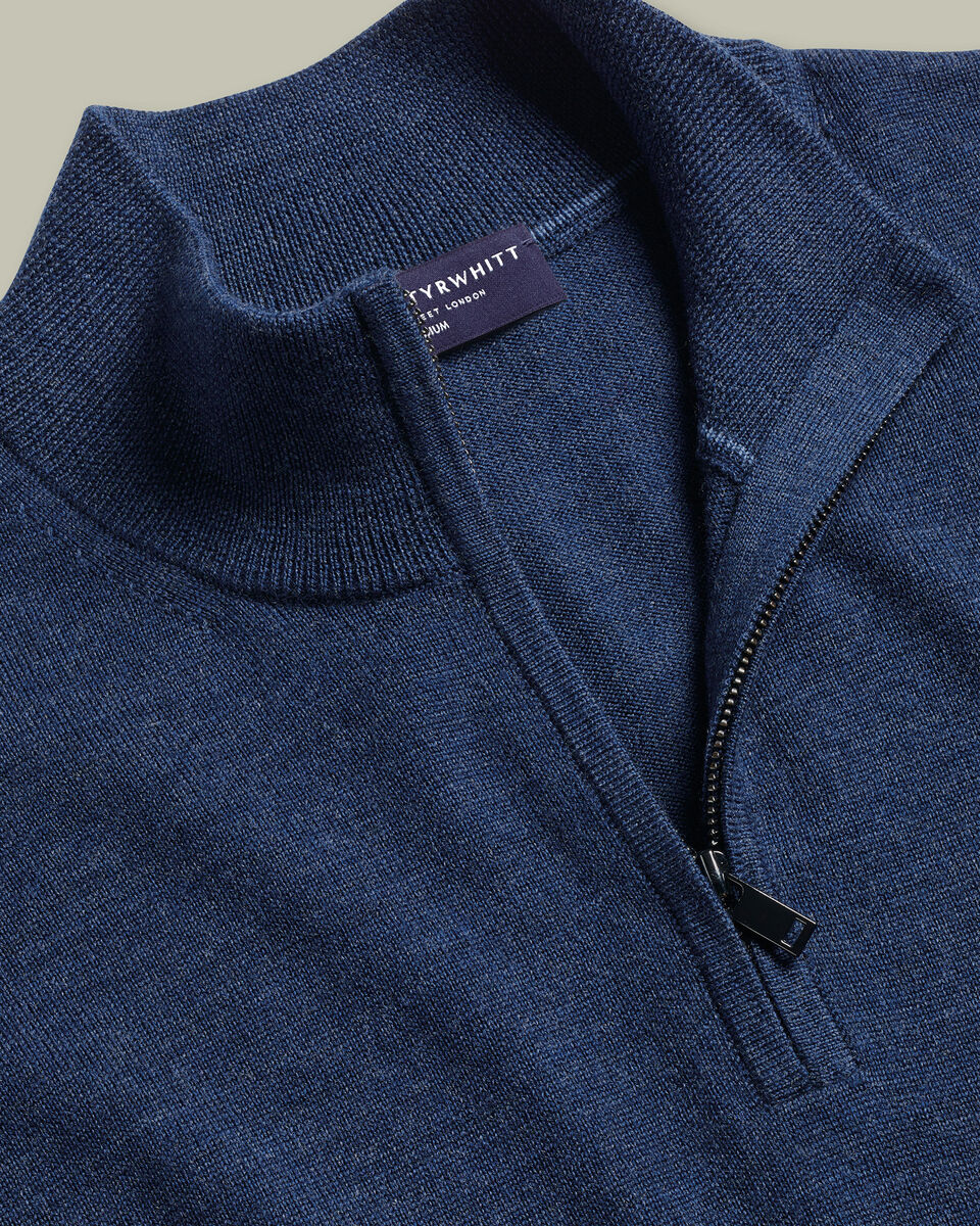 Pull &agrave; col zipp&eacute; en m&eacute;rinos - Bleu encre