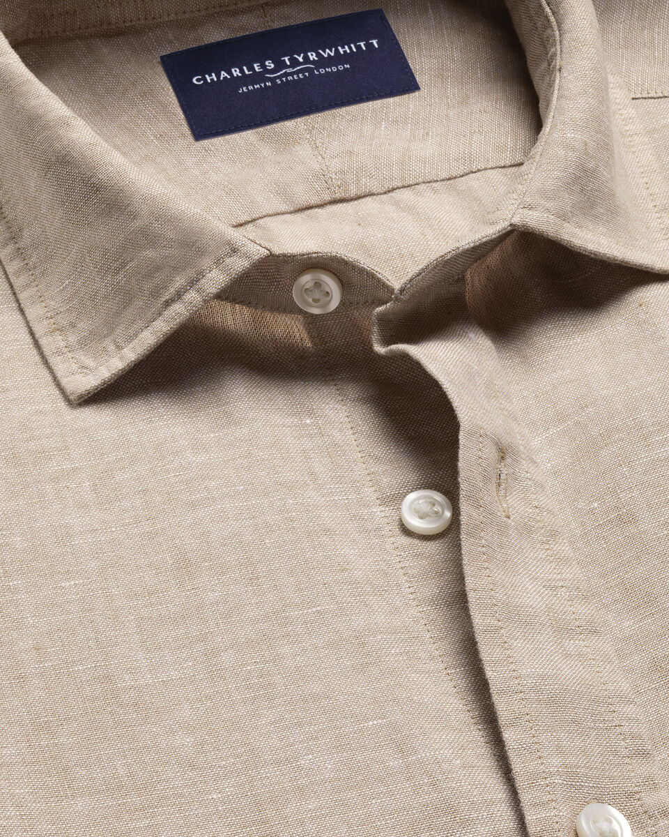 Short Sleeve Pure Linen Shirt - Oatmeal