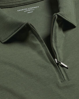 Zip-Neck Jersey Polo - Olive Green