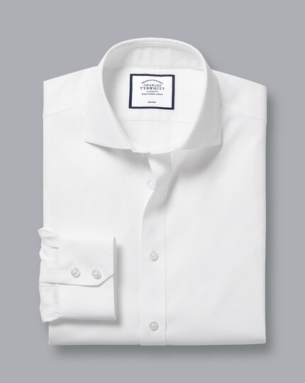 Spread Collar Non-Iron Pinpoint Oxford Shirt - White