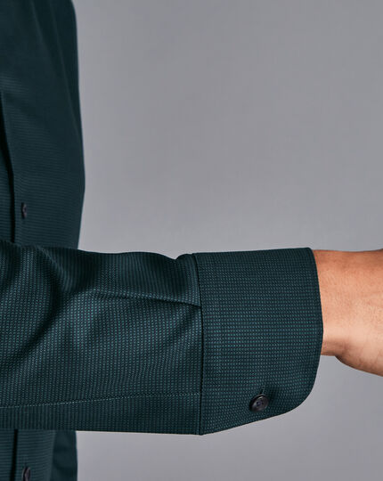 Semi-Spread Collar Non-Iron Stretch Texture Shirt - Blue & Green