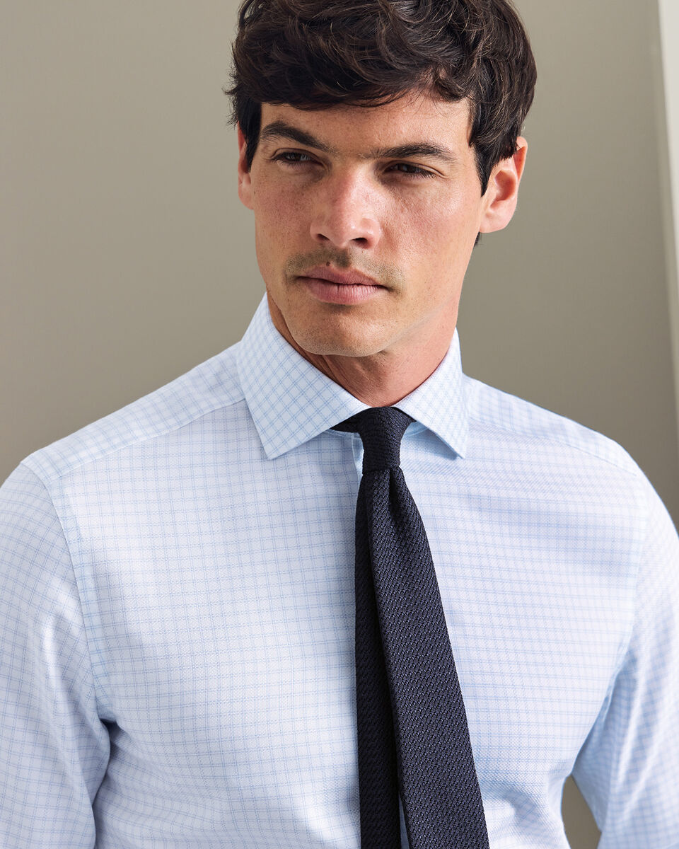 Chemise &agrave; carreaux &agrave; tissage Trafalgar extensible sans repassage - Bleu oc&eacute;an