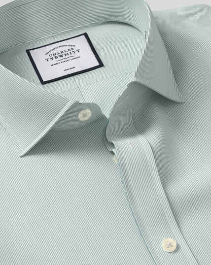 Cutaway Collar Non-Iron 4-Way Stretch Hairline Stripe Shirt - Green
