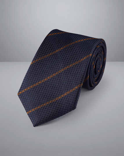 Fine Stripe Silk Tie - Navy & Gold