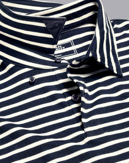 Smart Jersey Stripe Polo - Navy & Ecru