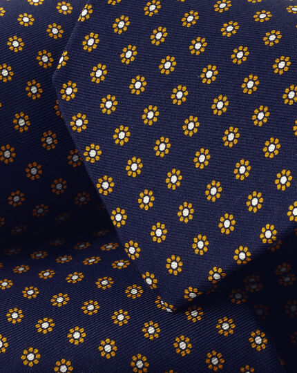 Mini Floral Print Silk Tie - French Blue