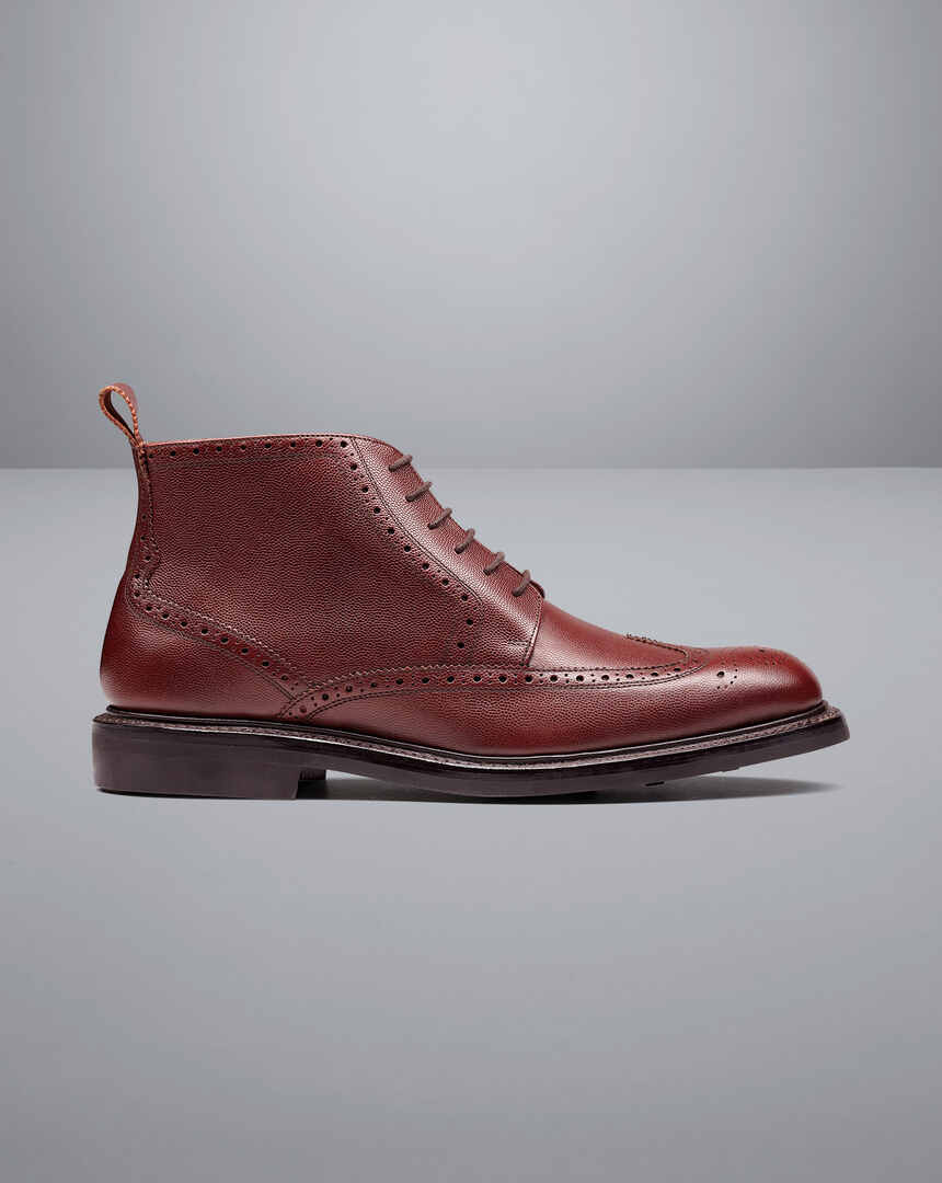 Leather Brogue Boots - Chestnut Brown