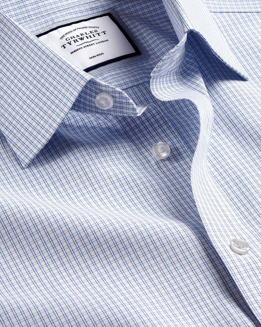 Classic Collar Non-Iron Double Check Shirt - Cobalt Blue