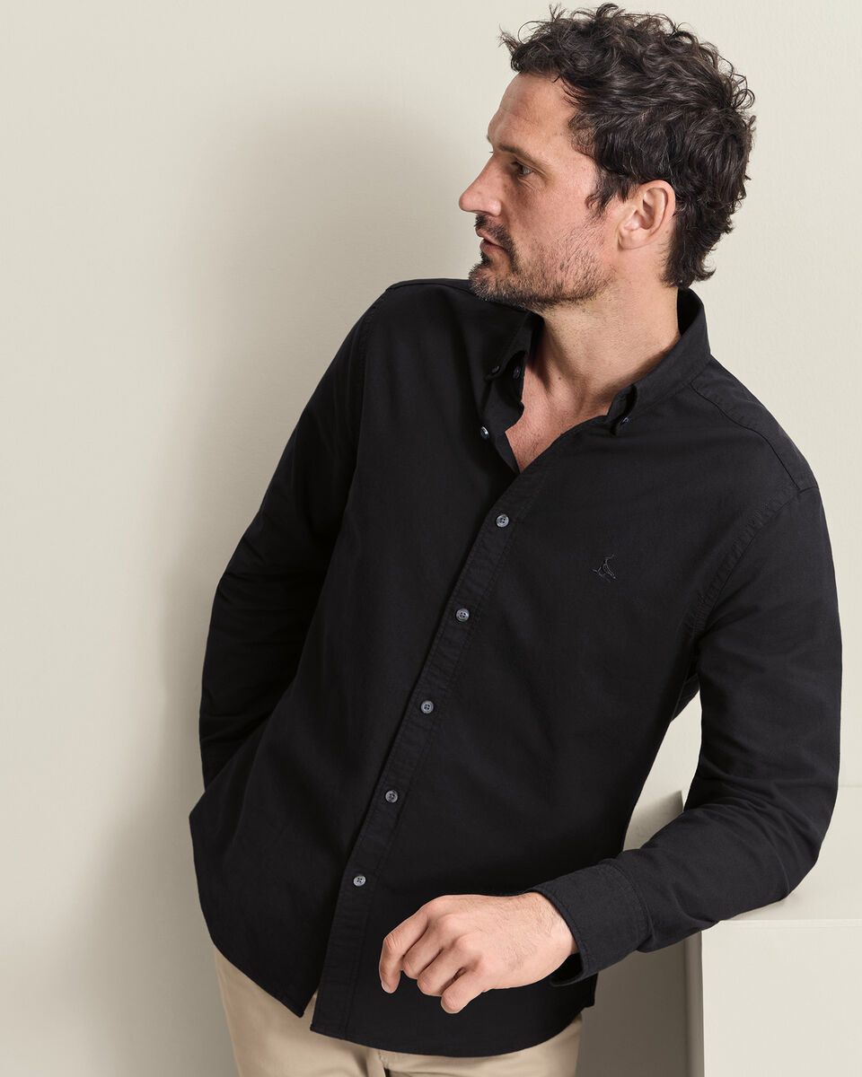 Stretch Washed Oxford Shirt - Black