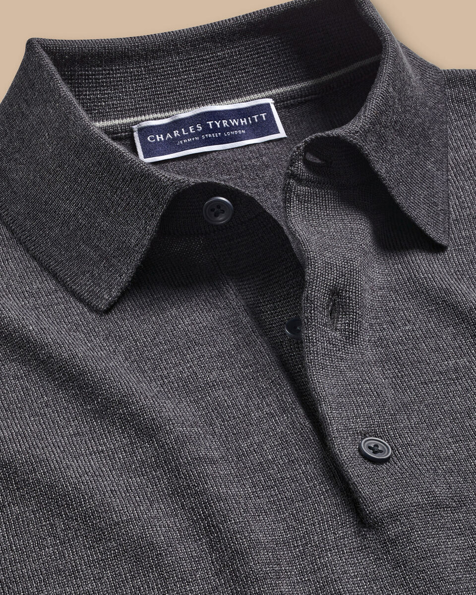 Merino Polo Sweater - Grey | Charles Tyrwhitt