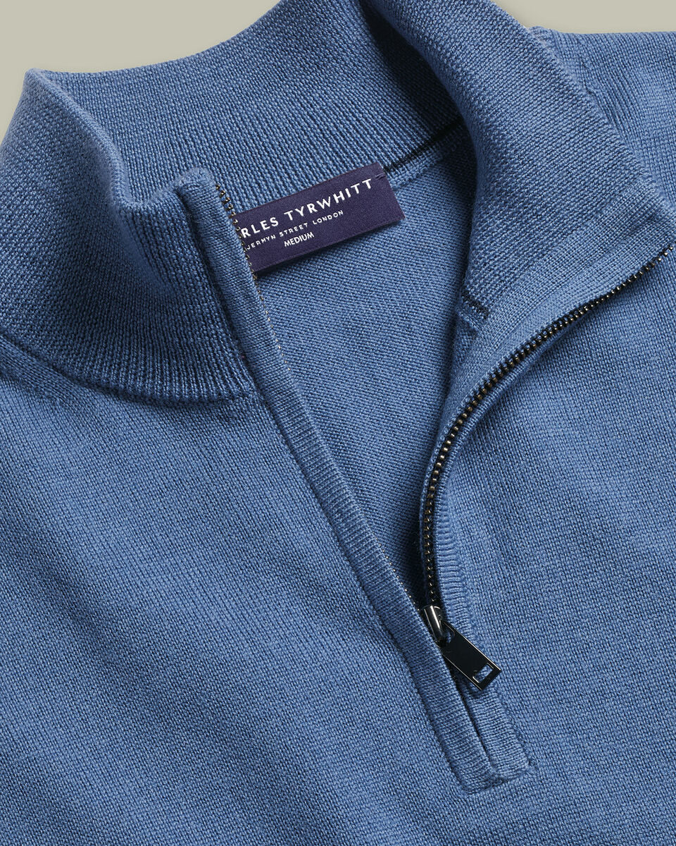 Pull &agrave; col zipp&eacute; en m&eacute;rinos - Bleu Acier