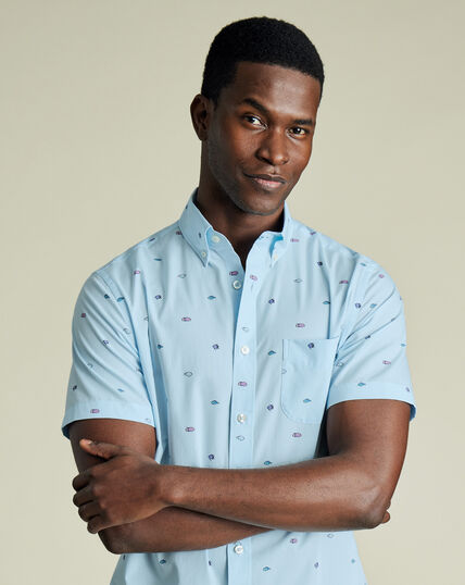 slim fit dress slacks &Collar Pacific Short-Sleeve Shirt