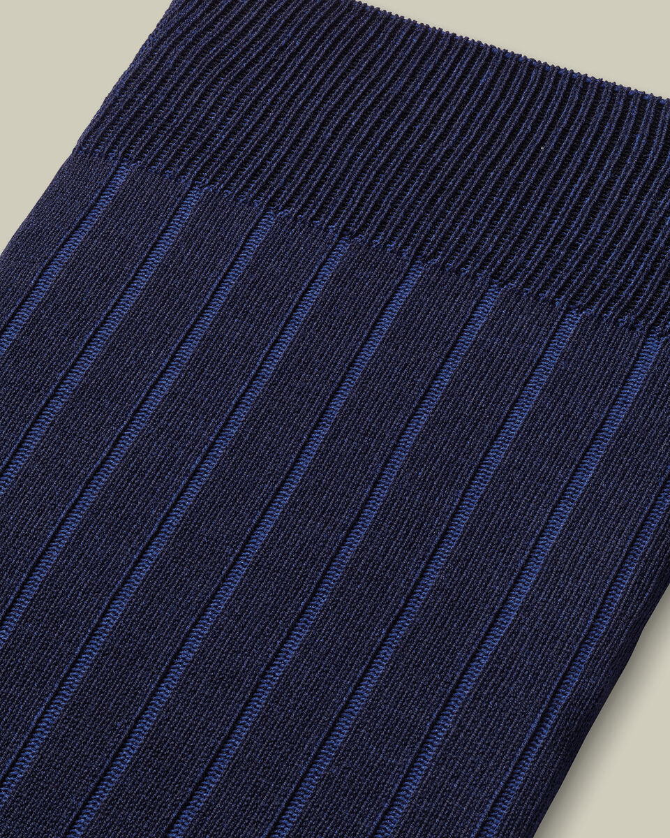 Chaussettes c&ocirc;tel&eacute;es &agrave; rayures en coton - Bleu royal