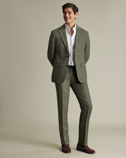 slim fit dress slacks Men 3 Piece Green Suits Wedding Slim Fit Two Button Suit Sainly 40 / 36 main image 1