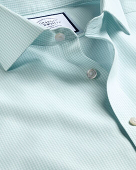 Spread Collar Non-Iron Mini Gingham Check Shirt - Aqua Green