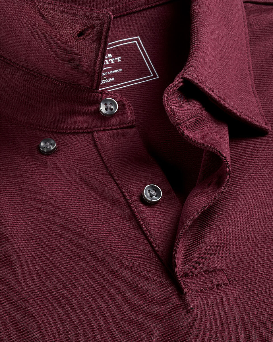 Long Sleeve Smart Cotton Polo - Wine