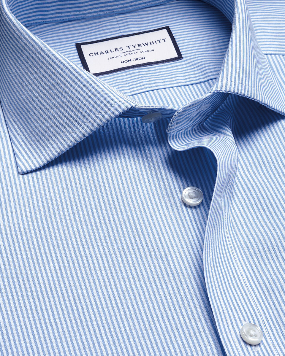 Spread Collar NonIron Bengal Stripe Shirt Sky Charles Tyrwhitt