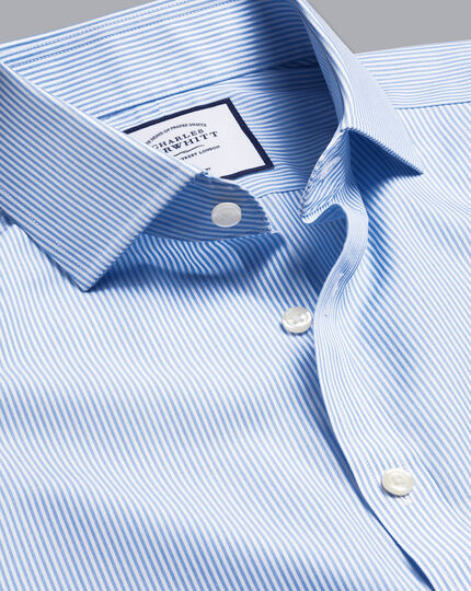 Cutaway Collar Non-Iron Bengal Stripe Shirt - Cornflower Blue | Charles ...