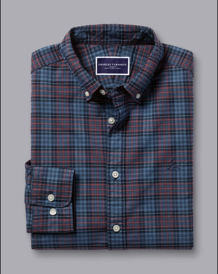 Vorgewaschenes Oxfordhemd mit Button-down-Kragen und Karos - Brombeere