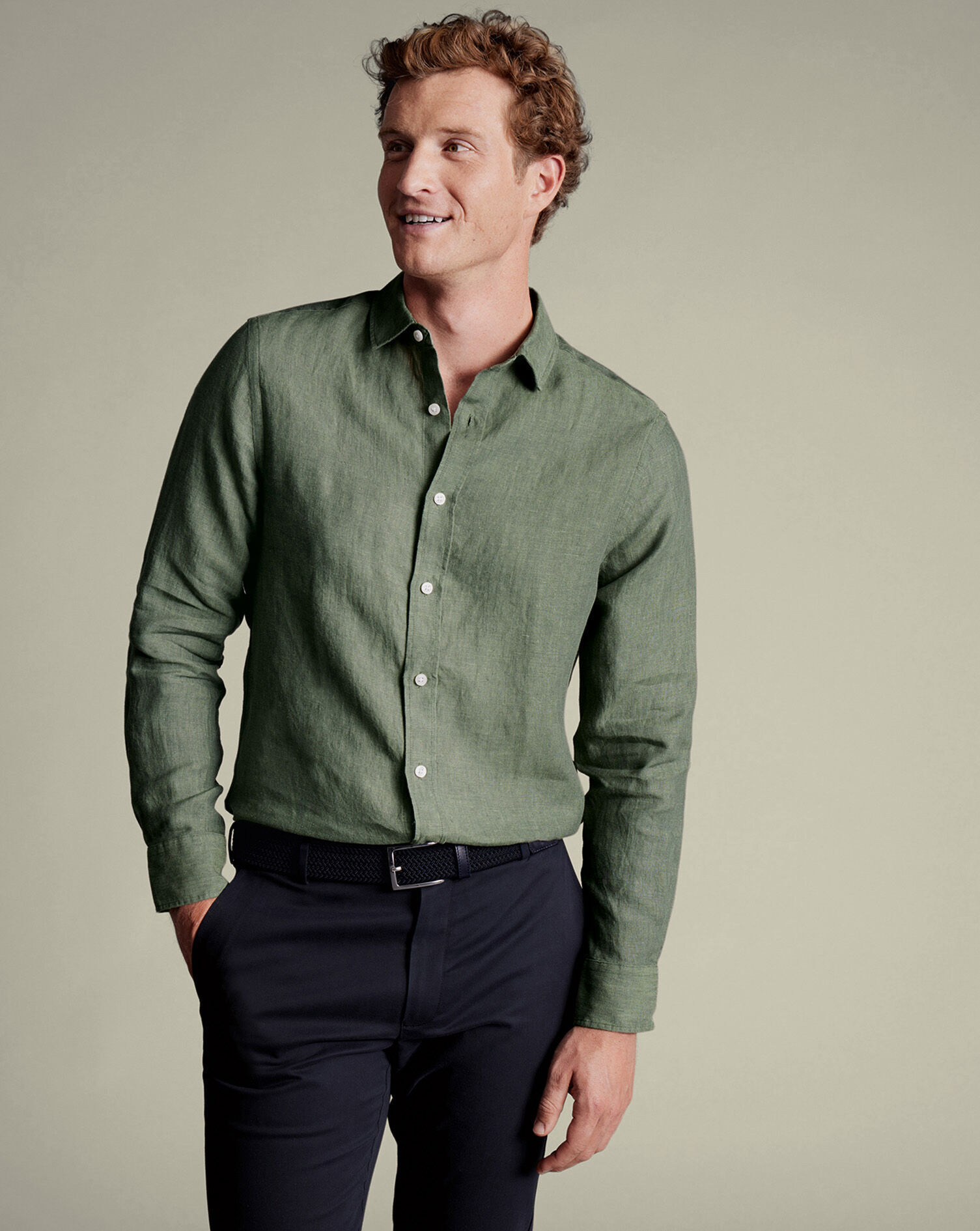 Pure Linen Shirt - Olive Green