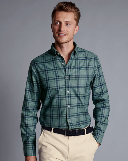 Button-Down Collar Non-Iron Twill Large Check Shirt - Teal Green