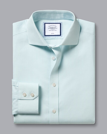 Cutaway Collar Non-Iron Mini Gingham Check Shirt - Aqua Green