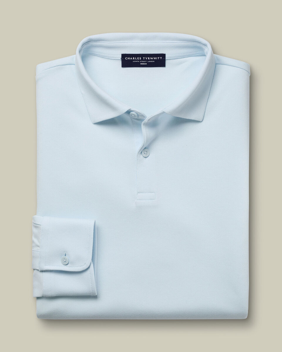Long Sleeve Smart Pique Polo - Ice Blue
