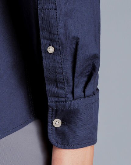 Button-Down Collar Washed Oxford Plain Shirt - Heather Blue