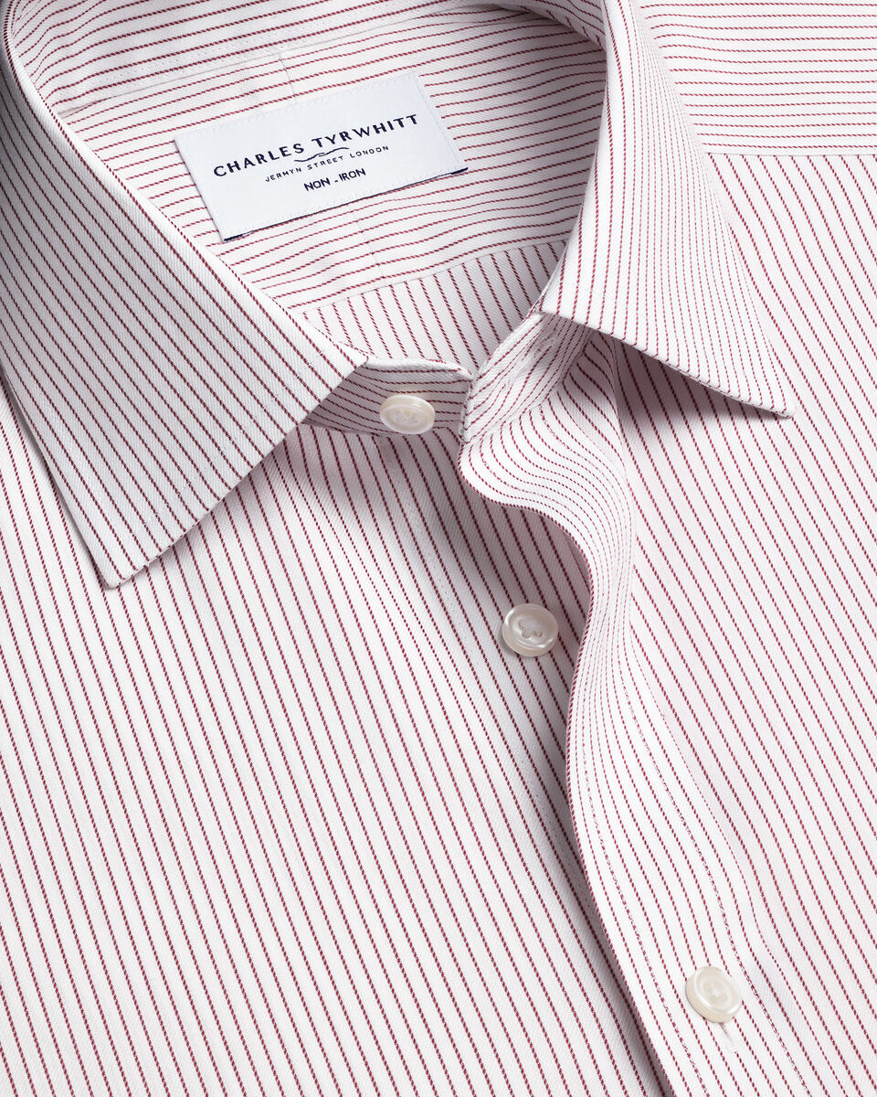 Non-Iron Twill Stripe Shirt - Burgundy