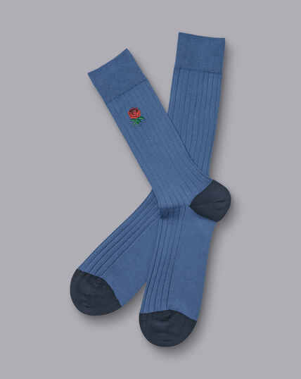 England Rugby Rippstrick-Socken aus Baumwolle - Indigoblau