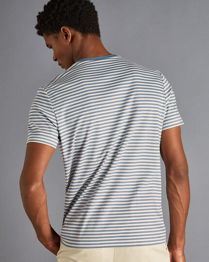 Cotton Stripe Tyrwhitt T-Shirt - Steel & Ecru