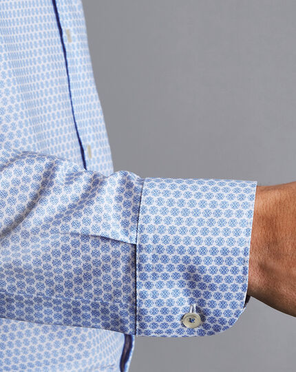 Semi-Spread Collar Non-Iron Print Shirt - Blue & White