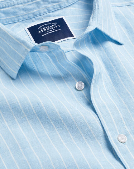 White and light blue striped pure cotton tailored shirt