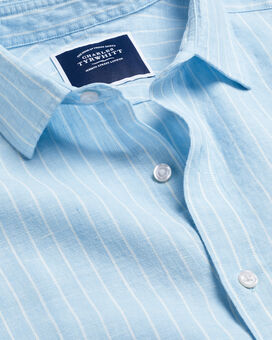 Pure Linen Stripe Shirt - Light Blue