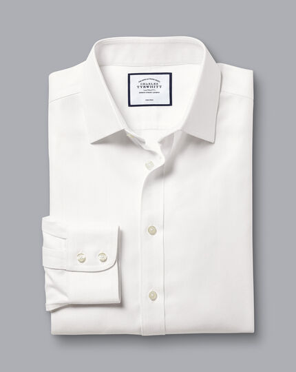 Non-Iron Herringbone Shirt - Ivory White
